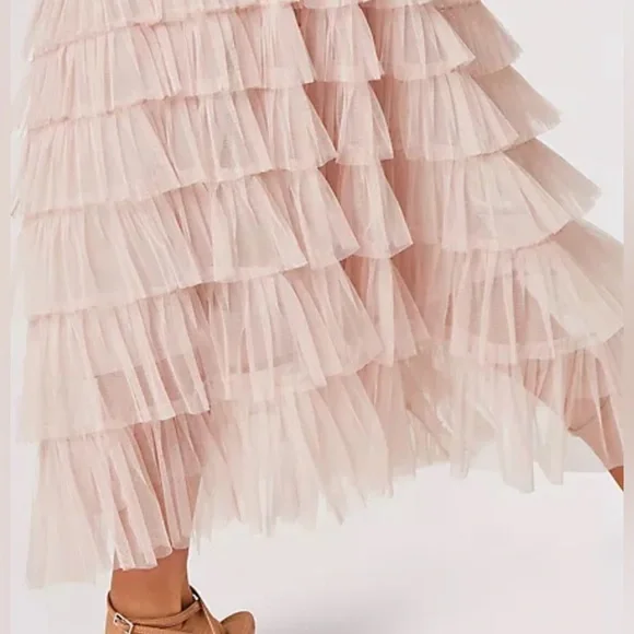 NWT APRCOT Stunning layered Tulle Midi Skirt sz Small Stone colour ruffles lined - Picture 8 of 16